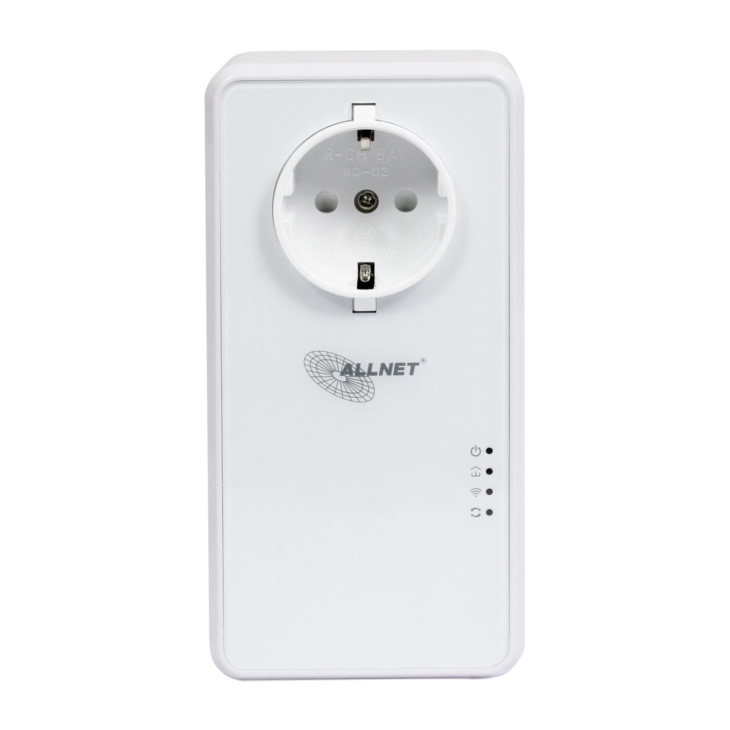 Power-LAN ALLNET ALL1681211v2, 1200Mbps, HomePlug AV2, MIMO, Wi-Fi AC, 2× Gigabit Ethernet, Prizë Passthrough 16A - Bardhë - 2