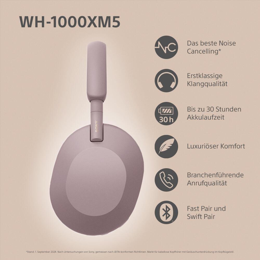 Kufje pa kabllo Sony WH-1000XM5 / WH1000XM5P.CE7 / Bluetooth 5.2 / Active Noise Cancellation / LDAC / Hi-Res Audio / 30mm Driver - Rozë - 2