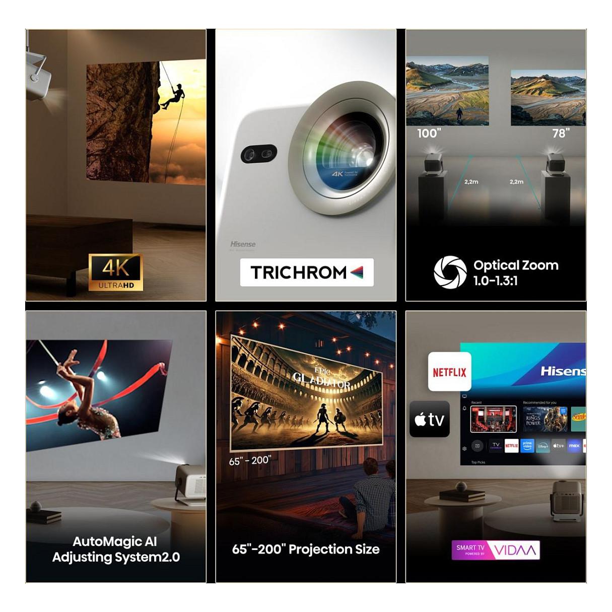 Projektor Hisense M2 Pro / UHD 4K (3840 x 2160) / 1.3:1 Zoom / HDR10+ / Wi-Fi / VIDAA - Bardhë - 4