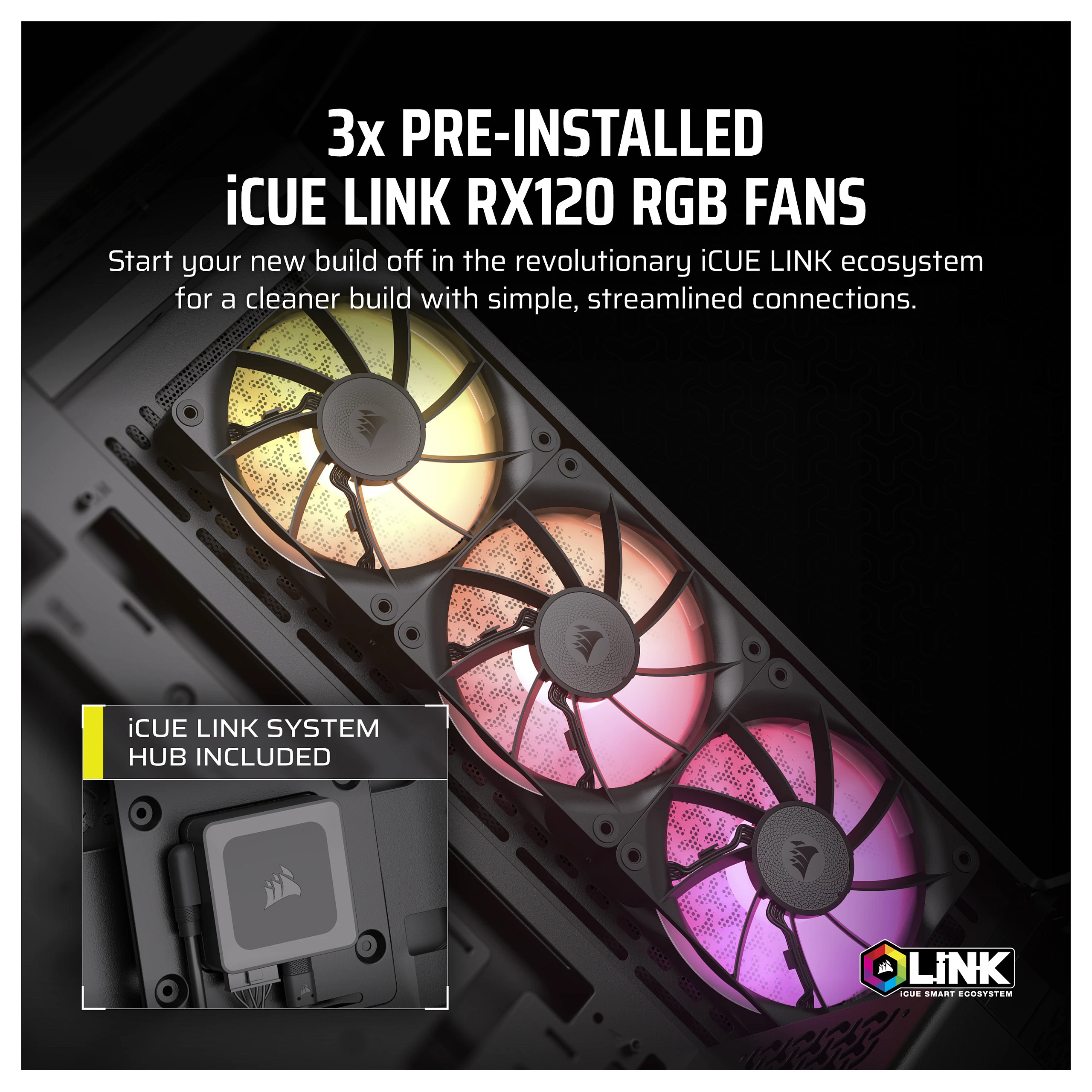 Kasë PC Corsair iCUE LINK 3500X RGB / Mid Tower / ATX / 3x 120mm RGB Fan / Tempered Glass - Zezë - 8