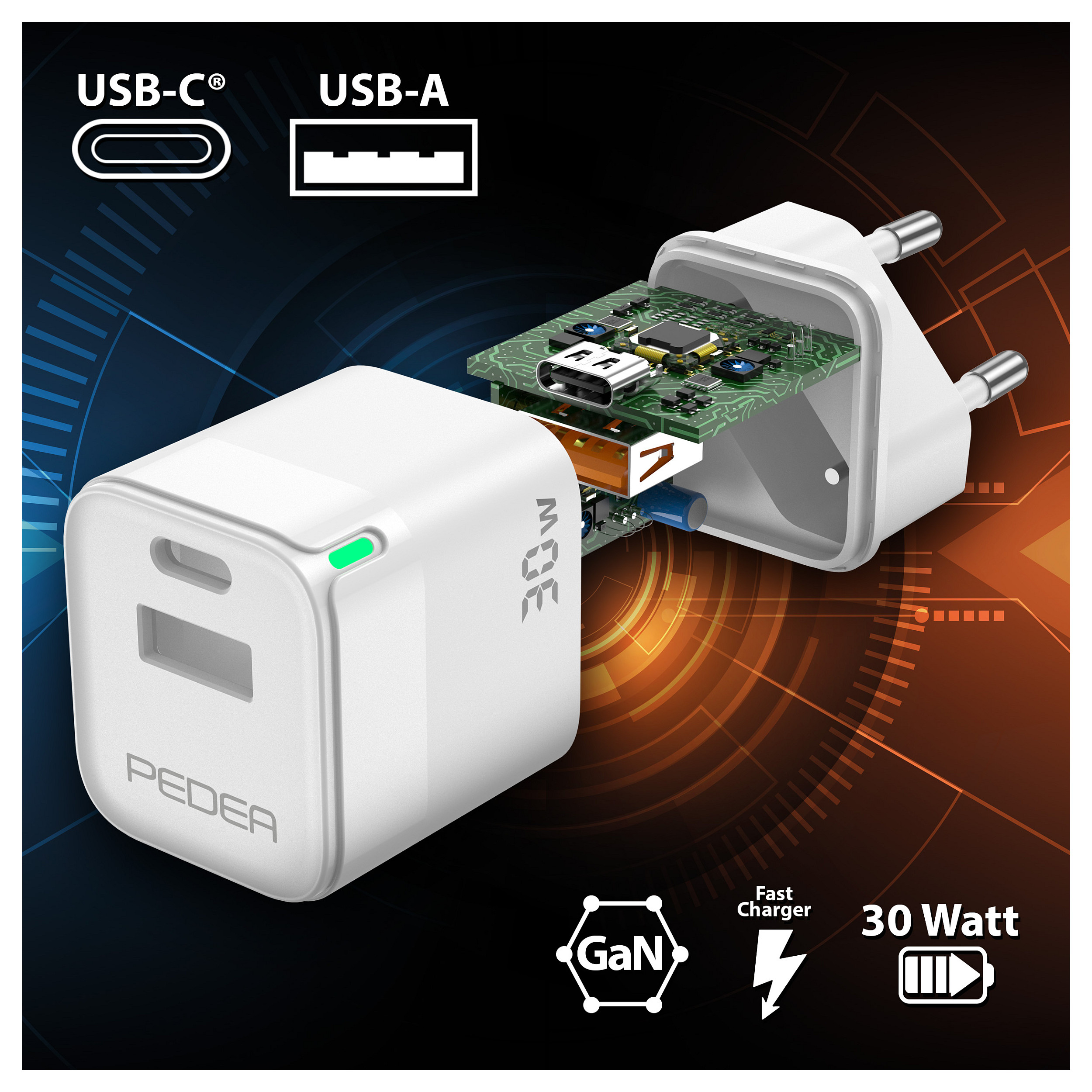 Karikues PEDEA Dual Mini / USB-C, USB-A / PD / 30W – Bardhë - 8