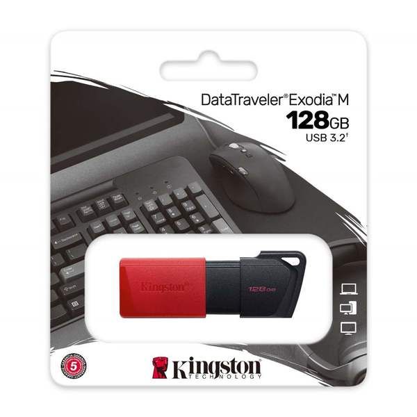 USB Flash Kingston DataTraveler Exodia M – 128GB, USB 3.2 Gen 1, Type-A, Kuq/zezë