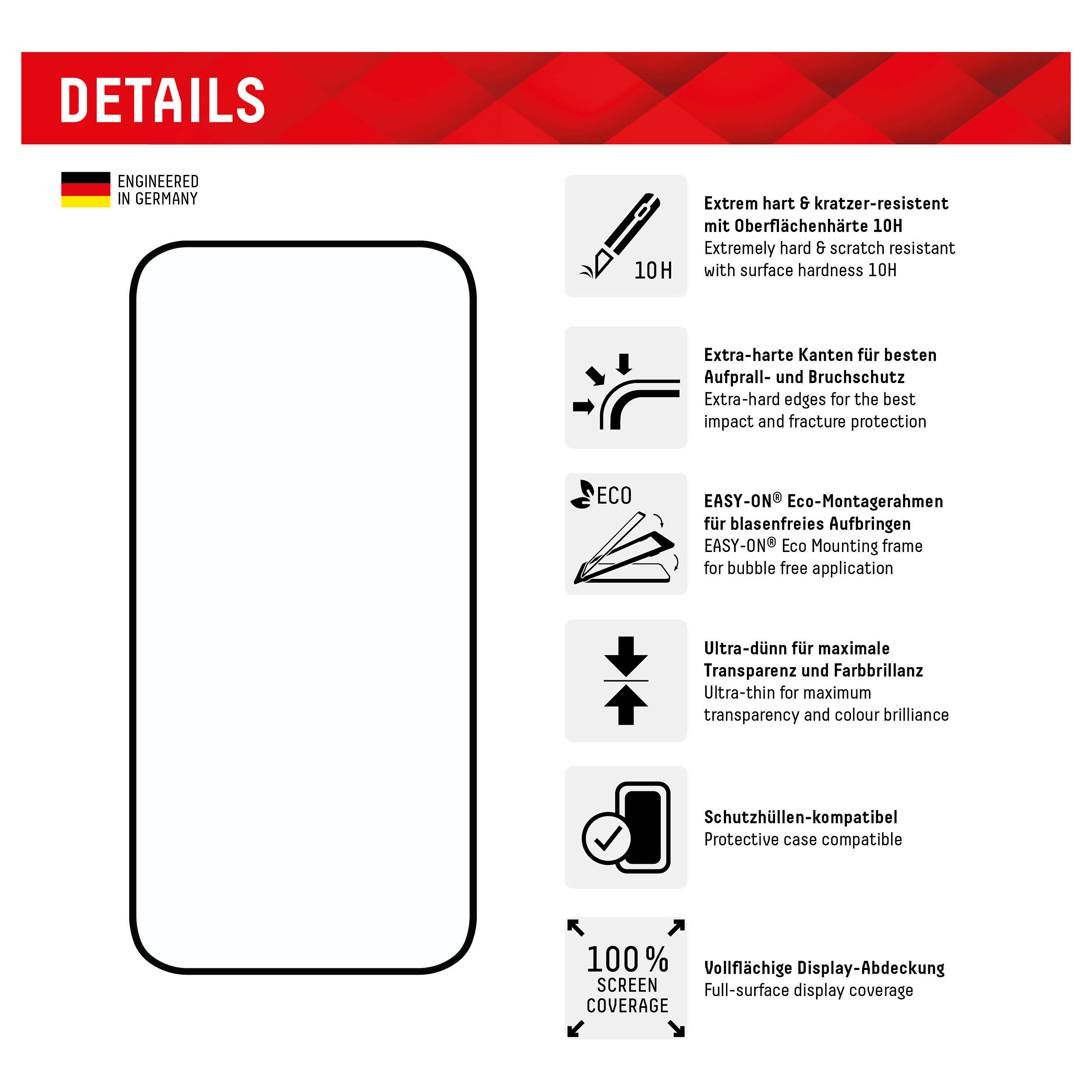 Mbrojtëse për ekran Displex 01842 / iPhone 15 / iPhone 15 Pro / Xham i Temperuar 10H – Transparente - 2