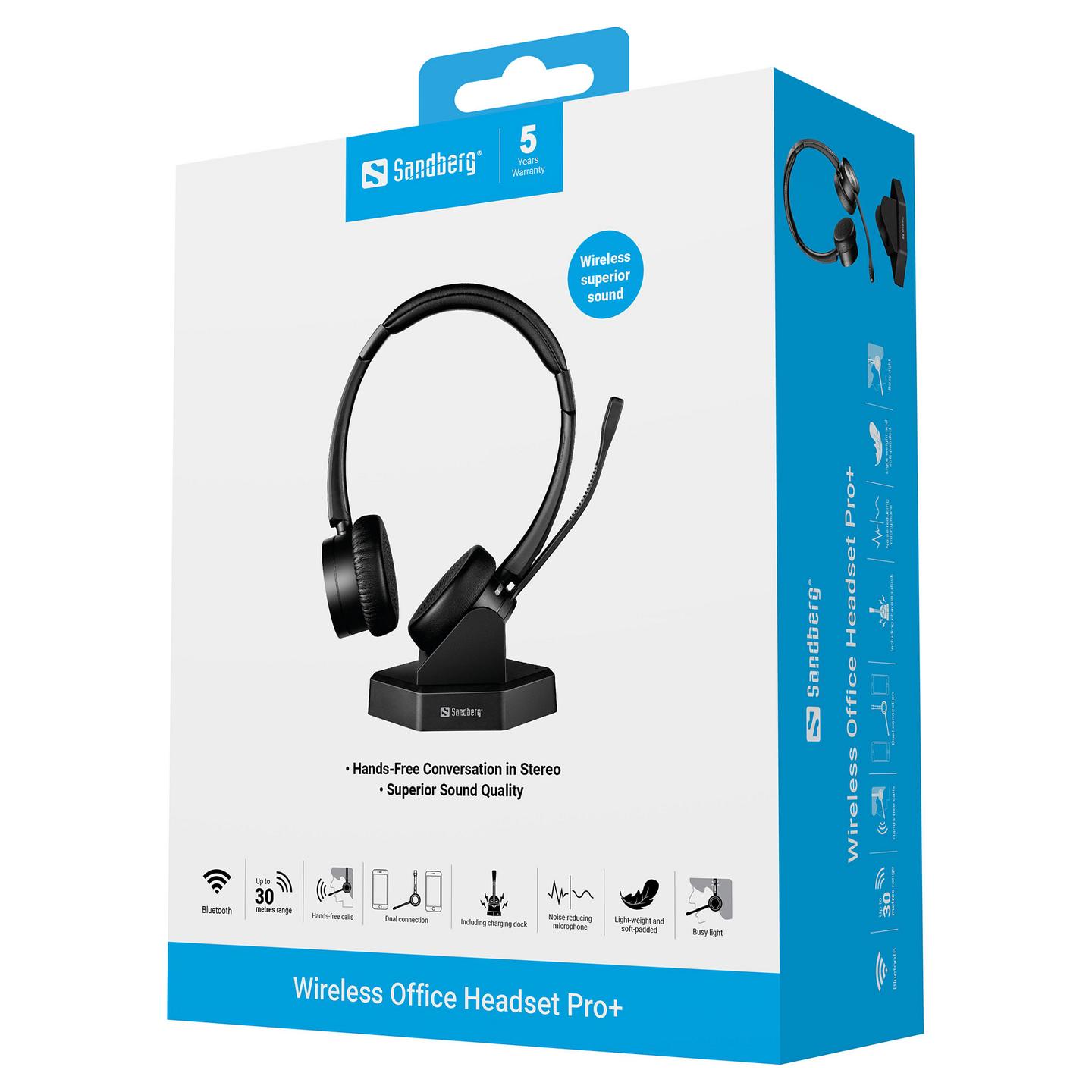 Kufje pa kabllo Sandberg Wireless Office Headset Pro+ / Stereo / Bluetooth 5.2 / Mikrofon me reduktim zhurme / 30 m / Bazë karikimi – Zezë - 11