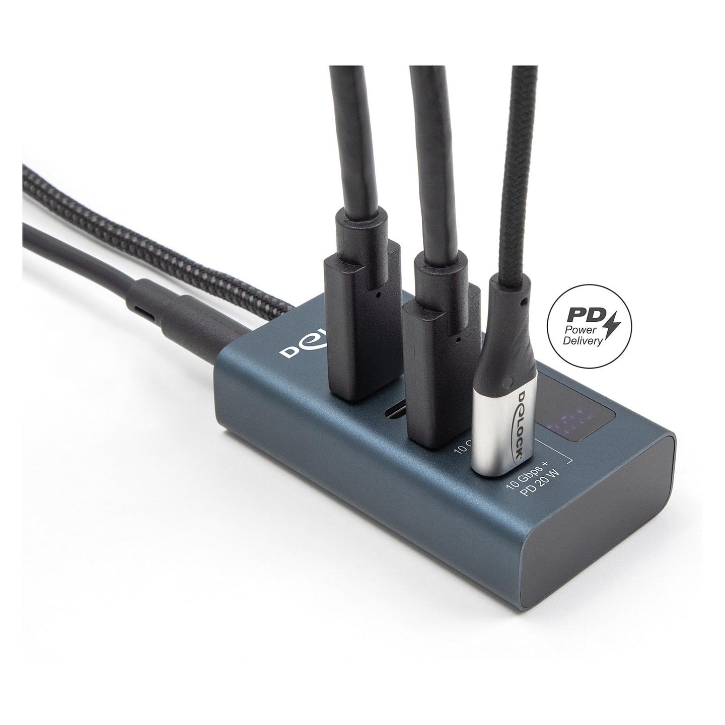 Hub USB DeLOCK 64189 / USB 10 Gbit/s / 4x USB-C / Power Delivery 20W / 0.6 m - Blu e errët - 3