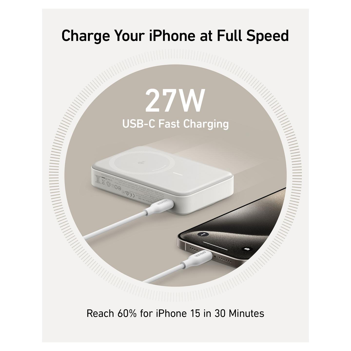 Powerbank Anker 633 MagGo A1654G21 / 10.000mAh / 15W / Qi2 / MagSafe Compatible / USB-C / 27W / Foldable Stand - Bardhë - 6