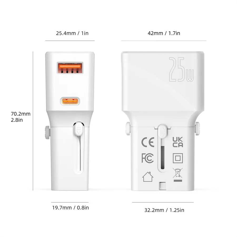 Adapter Udhëtimi VALUE 19.99.1113 / 25W / USB-C / USB-A / PD / QC 3.0 / EU/UK/US - Bardhë - 6