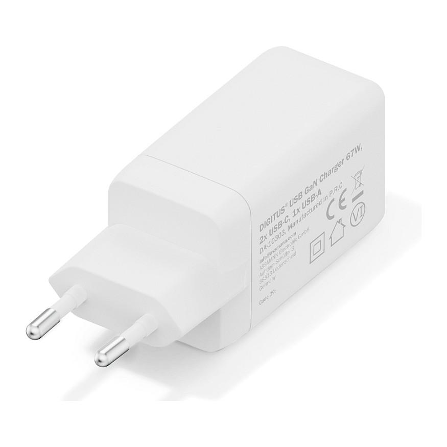 Adapter Digitus DA-10303 / 67W / GaN / 2x USB-C + 1x USB-A / Fast Charging - Bardhë - 5