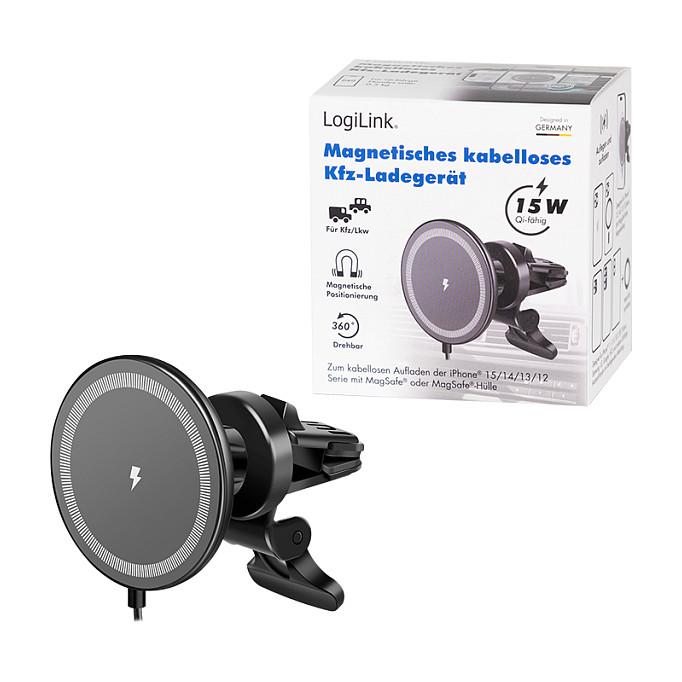 Adapter telefoni për veturë LogiLink PA0333 / Wireless Charging / Magnetic / 360° / 15W / Round – Zezë - 10