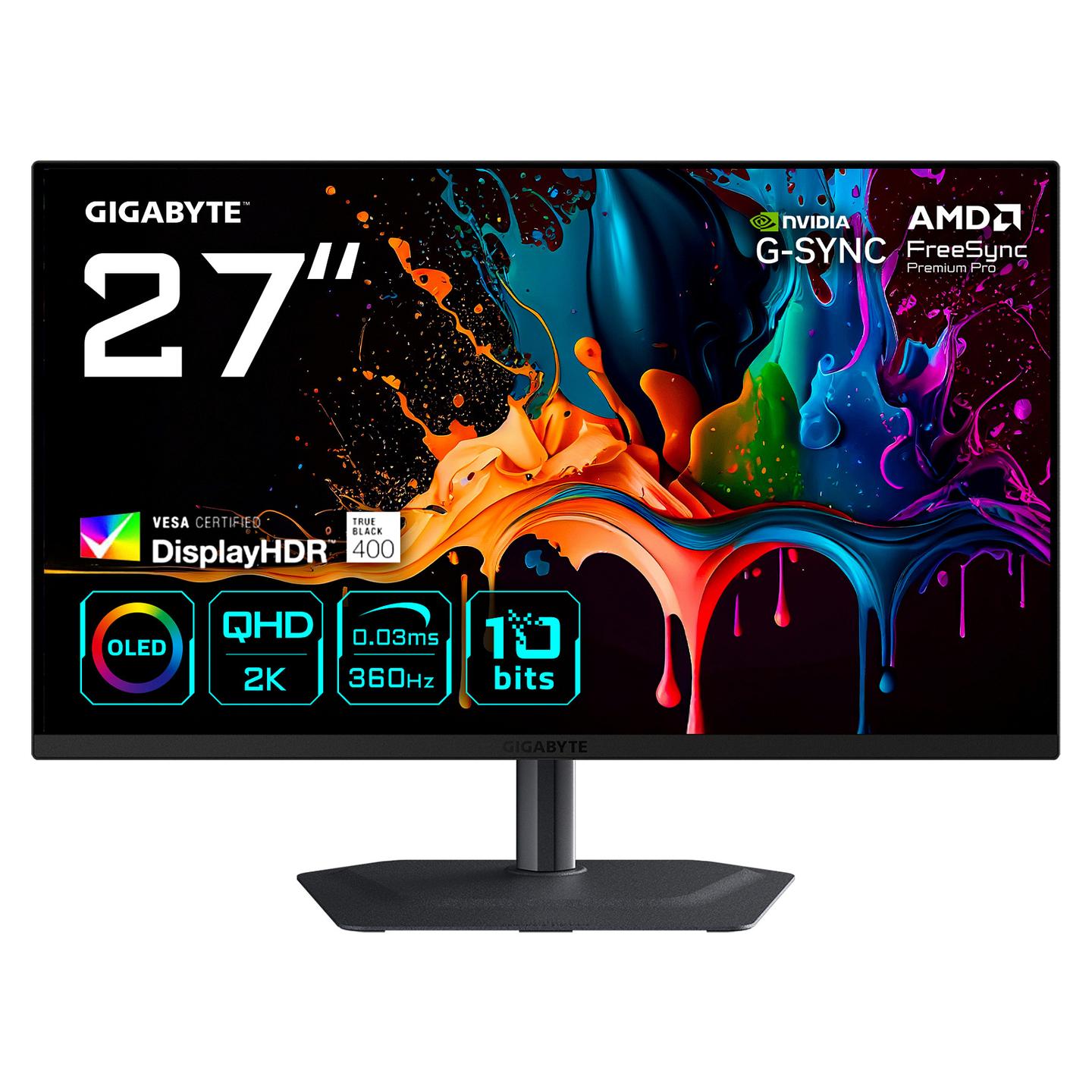 Monitor Gaming Gigabyte MO27Q3 / 27" / QHD QD-OLED / 360Hz / 0.03ms / HDMI+DP+USB-C - Zezë