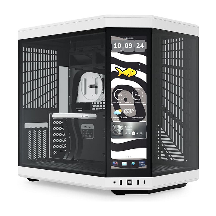 Kasë PC HYTE Y70 Touch Infinite / Midi Tower / E-ATX + ATX / 3x 120mm + 2x 140mm Fan Support / 14.9" Touchscreen / Tempered Glass - Bardhe/Zeze