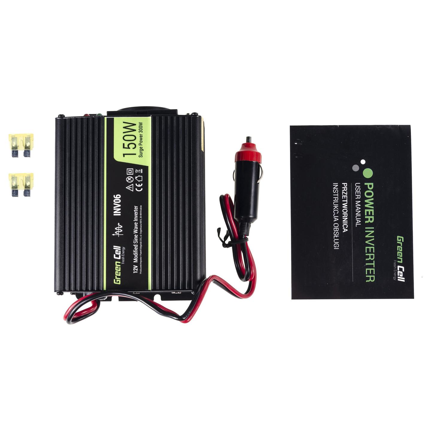 Inverter Green Cell INV06, 12 V DC në 230 V AC, 150 W / 300 W – Zezë - 4