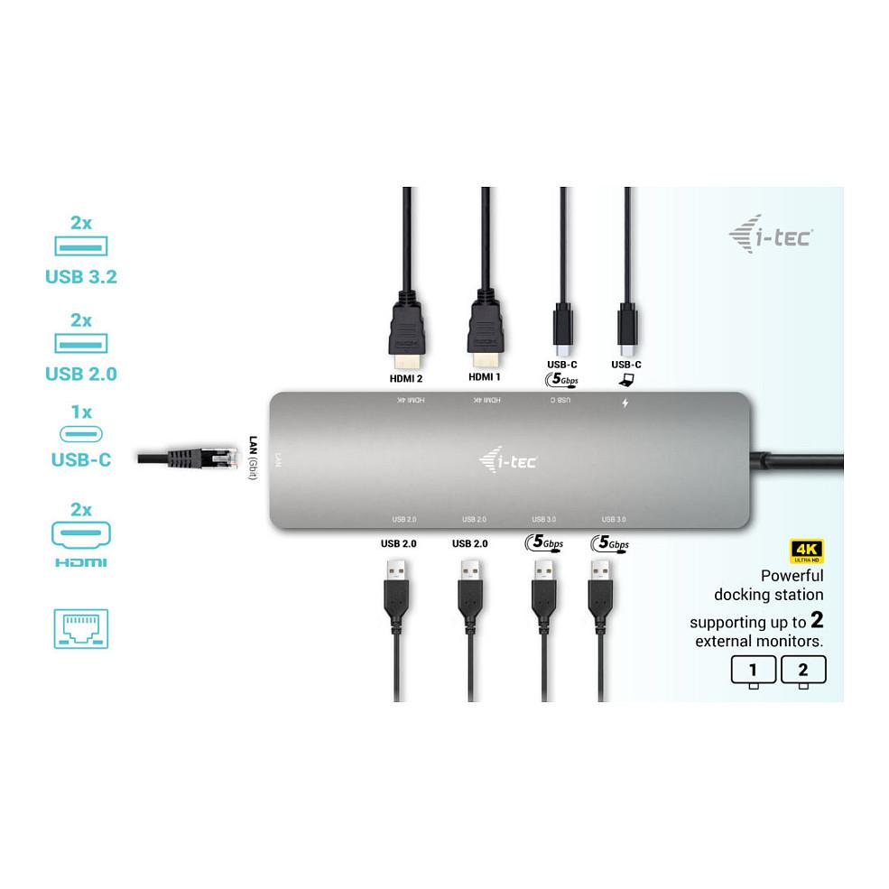 Docking Station i-tec C31NANOHDM2D100, USB-C, 2x HDMI, PD 100W, USB, Gigabit LAN - Hiri - 7