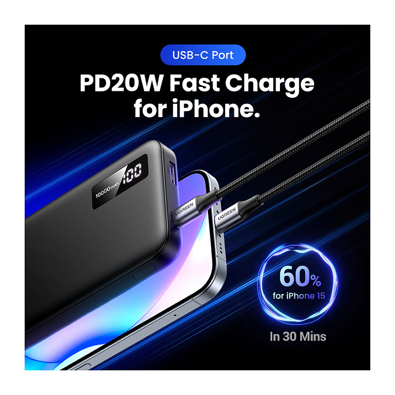 Power Bank Ugreen PB311 / 10000mAh / USB-C + USB-A / 20W / 22.5W / Power Delivery 3.0 / Quick Charge 3.0 – Zezë - 2