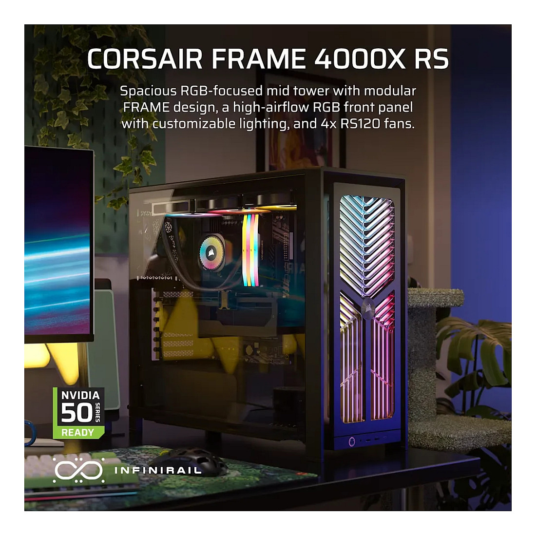 Kasë PC Corsair FRAME 4000X RS / Mid Tower / E-ATX / 3x 120mm + 1x 120mm RS Fan / Tempered Glass / RGB Front / 360mm Radiator - Zezë - 6