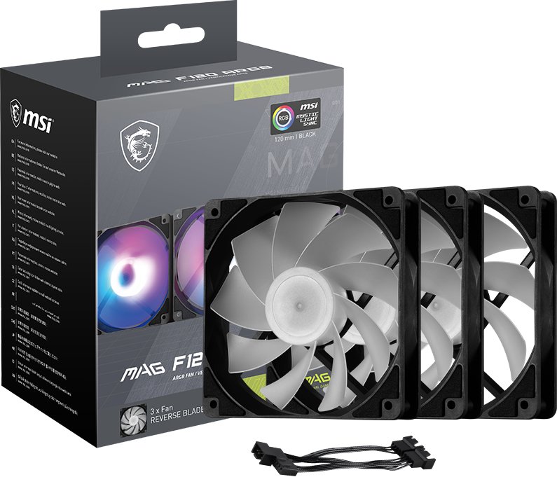 Ftohës për Kasë MSI MAG F120 / 120mm / 1300 RPM / 3-Pin / ARGB / 3-Pack – Zezë - 2