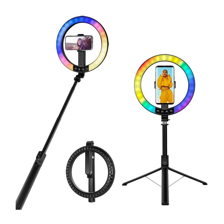 Ring Light LogiLink AA0156 / LED / Ø25 cm / 26 RGB / 8 Nivele Ndriçimi / Selfie Stick & Tripod – Zezë - 4