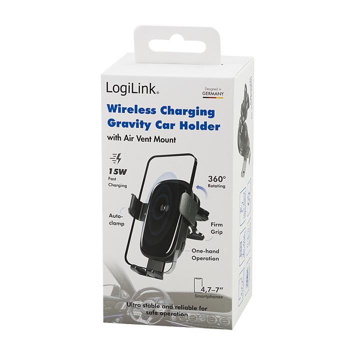 Adapter telefoni për veturë LogiLink PA0277 / Wireless Charging / Gravity Trigger / 360° / 15W – Zezë - 9