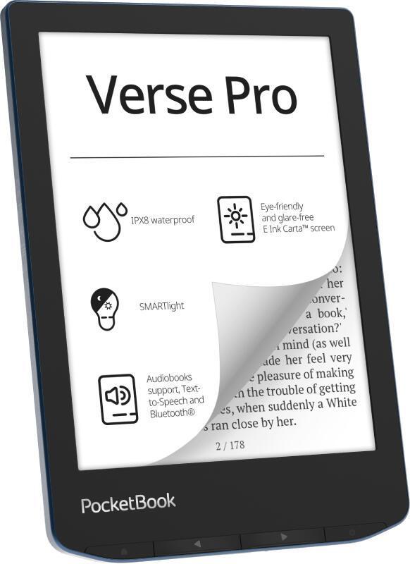 E-book Reader PocketBook Verse Pro / PB634-A-WW / 6" E Ink Carta / 1072 × 1448 / 16GB / Wi-Fi / Bluetooth / IPX8 – Zezë/Blu - 2