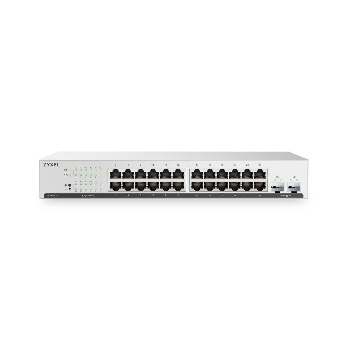 Switch Zyxel GS1915-26v2, 24x Gigabit Ethernet RJ45, 2x Gigabit SFP, 52Gbps, Smart Managed, NebulaFlex - Bardhë