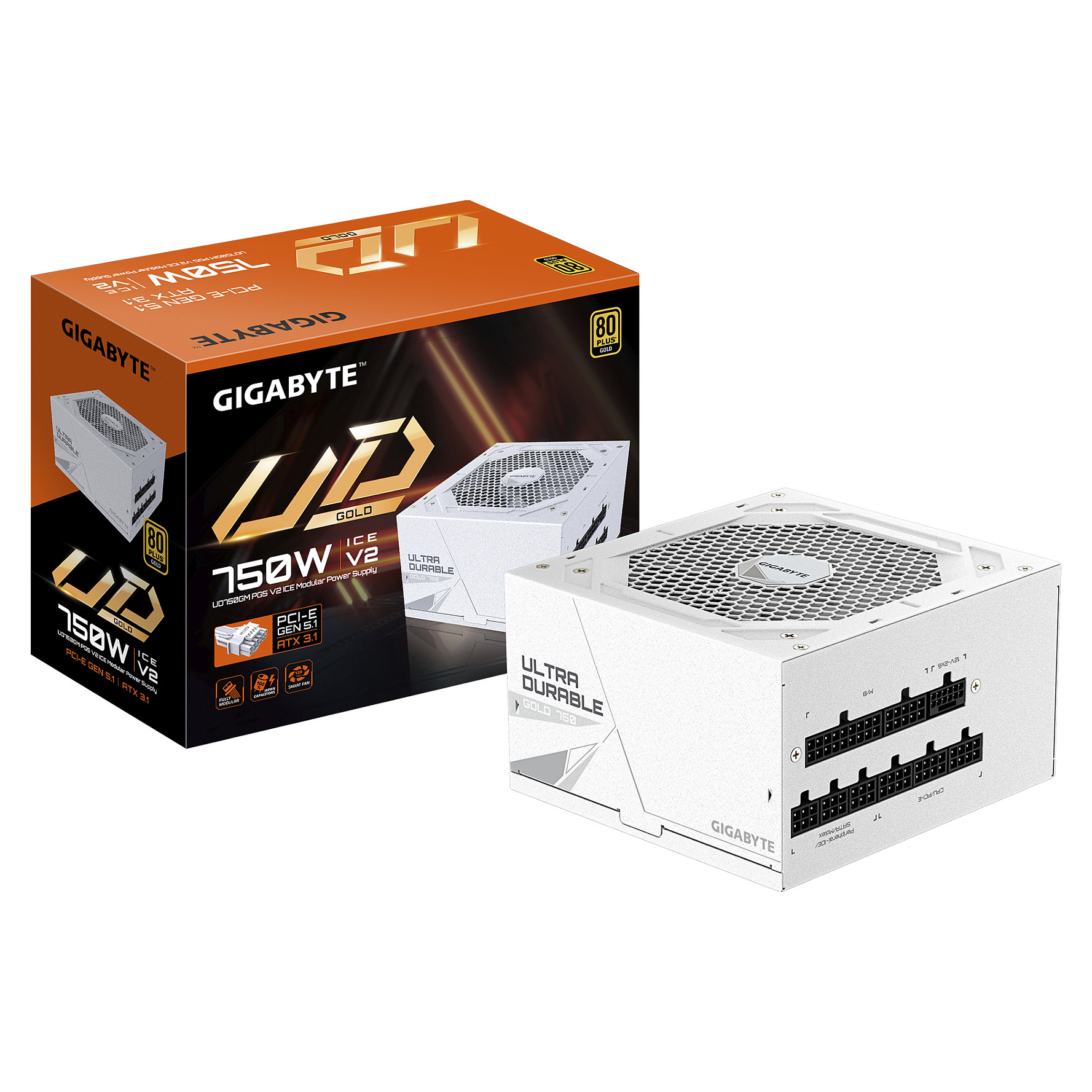 Furnizues Energjie Gigabyte UD750GM PG5 V2 ICE / 750W / ATX 3.1 / 80 PLUS Gold / Fully Modular - Bardhë - 7