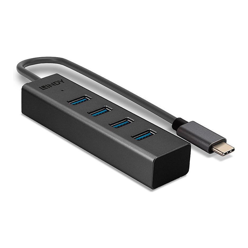 Hub USB Lindy 43325, USB-C në 4x USB-A, USB 3.2 Gen 1, 5 Gbit/s, kabllo 30 cm - Gri - 3