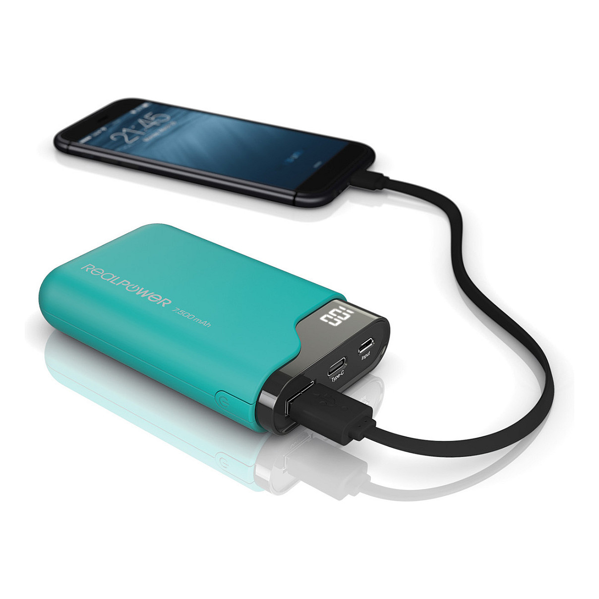 Powerbank RealPower PB-7500C / 7500mAh / USB-A + USB-C / Display – Gjelbër - 4