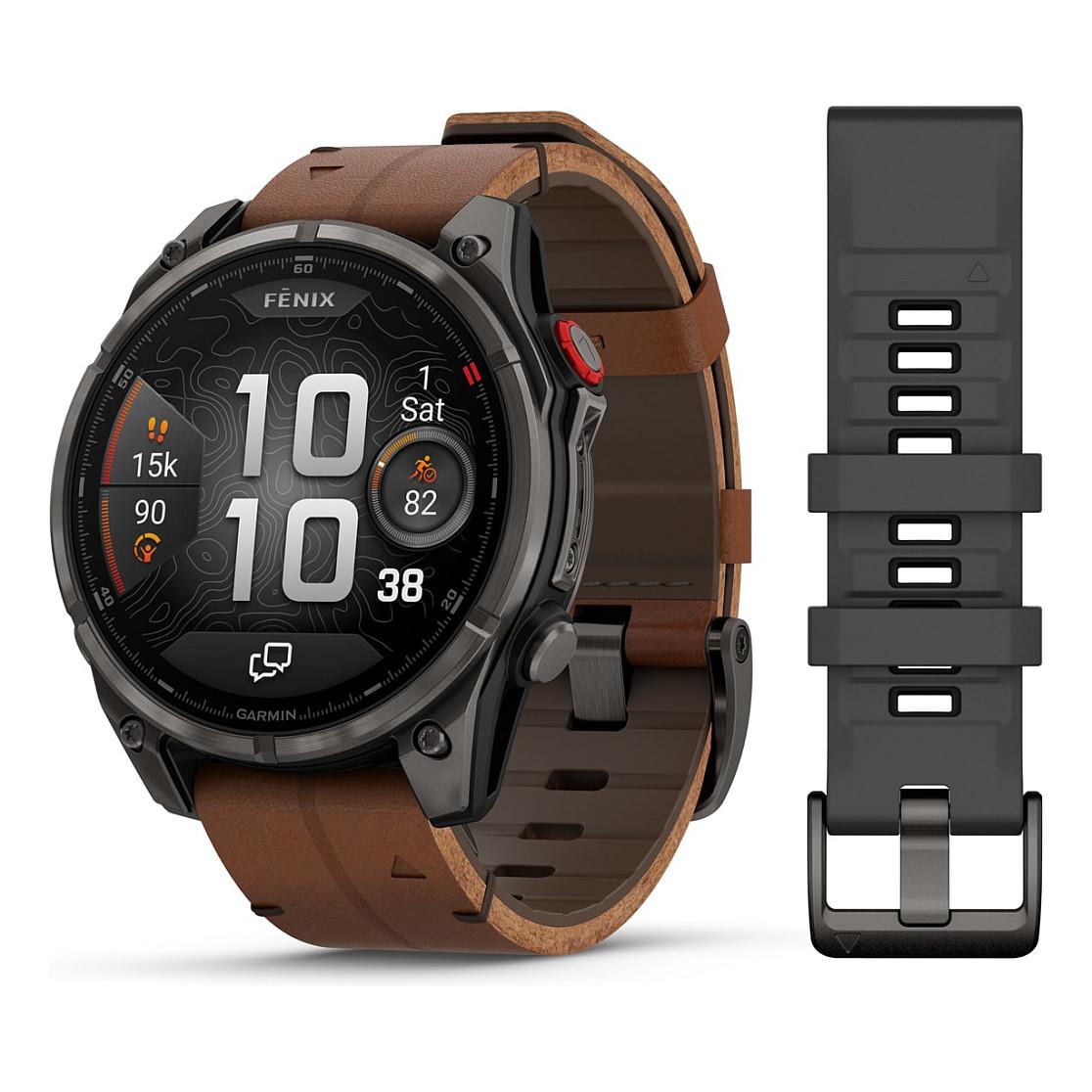 Orë e Mençur Garmin fēnix 8 Pro, 47mm, AMOLED, Sapphire, GPS, LTE, Rrip Lëkure - Kafe - 2