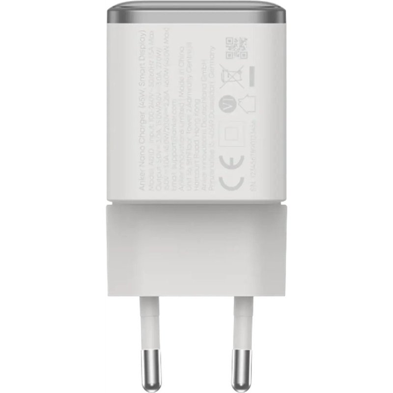 Karikues Anker Nano A121D / GaN / 45W / USB-C / PD / Smart Display / 180° Foldable - Bardhë - 3