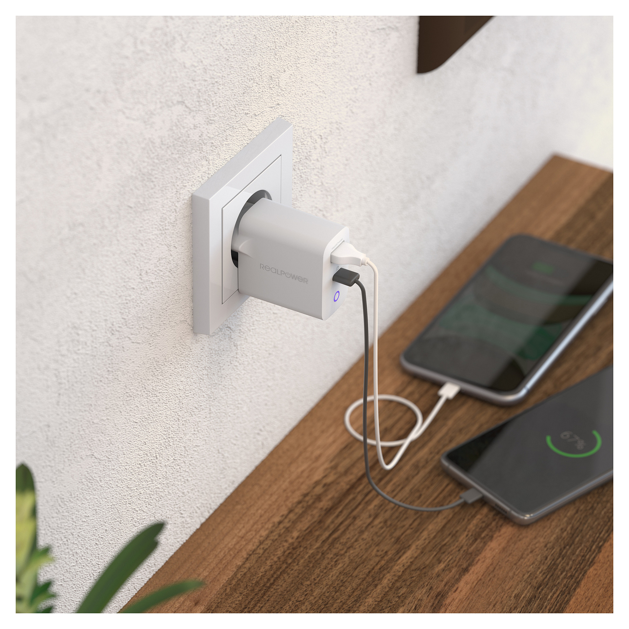 Karikues RealPower PC-20 / 20W / USB-C + USB-A / PD / Karikim i shpejtë – Bardhë - 4