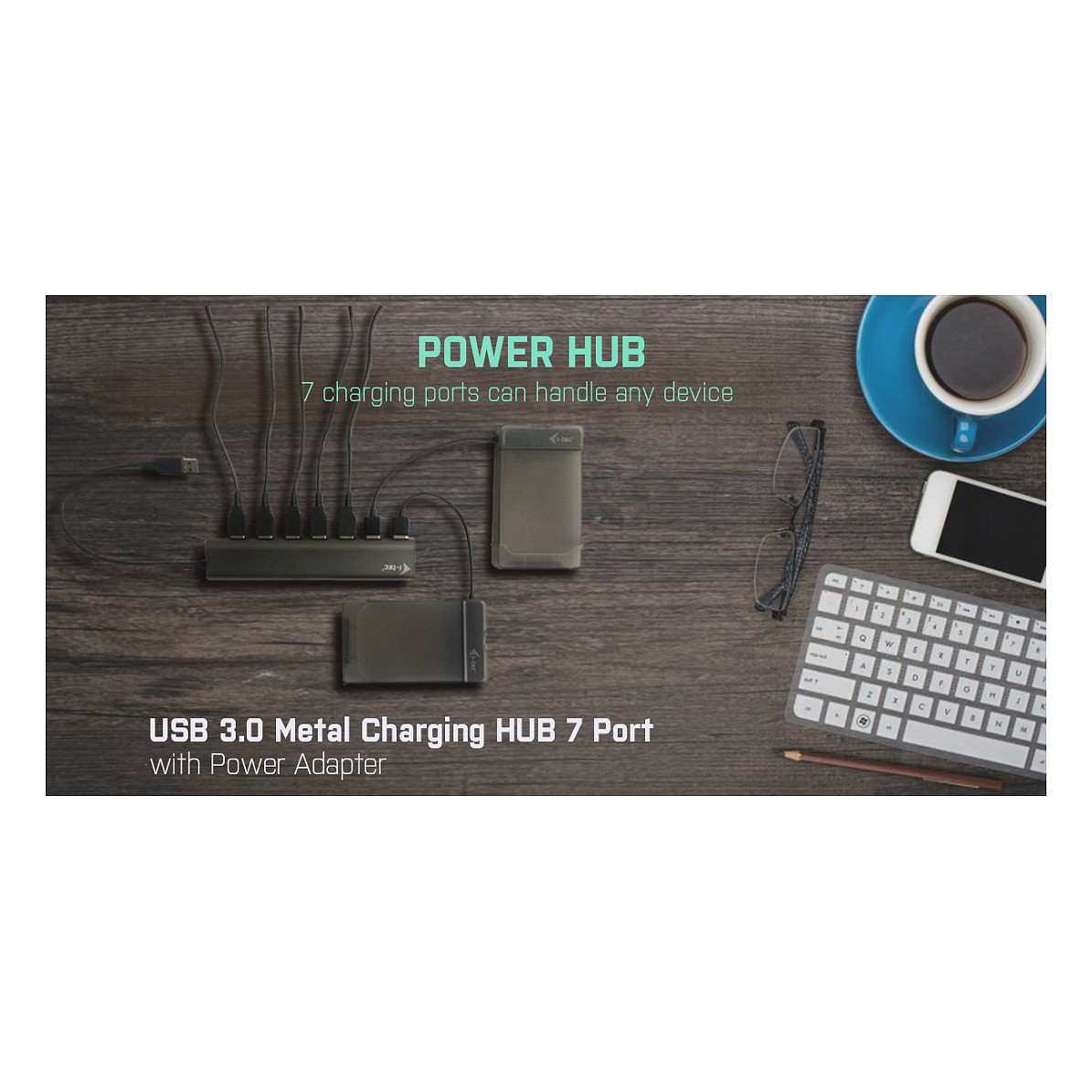 Hub USB i-tec U3HUB778 / 7-Port / USB 3.2 Gen 1 / 5Gbps / Metal / External Power - Argjend - 7