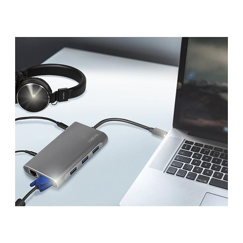 Docking Station LogiLink UA0383, USB 3.2 Gen1, USB-C, 10-Port, Power Delivery 100W - Argjend - 8