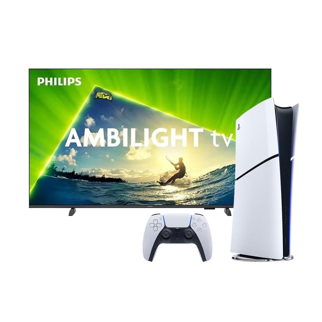Smart TV PHILIPS 55PUS8209/12, 55" QLED 4K UHD, Ambilight, HDR10+, Titan OS + Sony PlayStation 5 Slim Digital Edition, 825GB