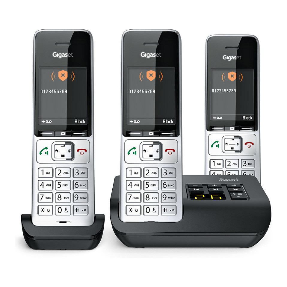 Telefon i thjeshtë Gigaset COMFORT 500A Trio / 2.2" / DECT & Hands-Free / 3 Aparatë - Zezë/Argjendtë - 6