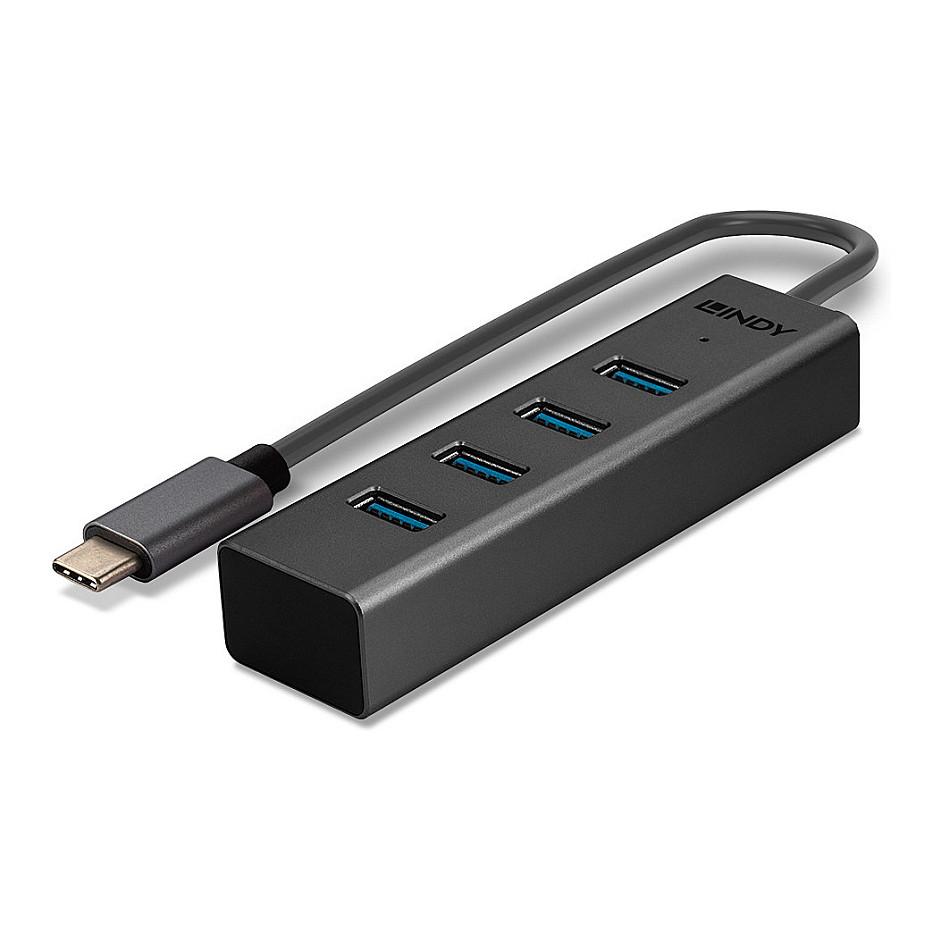 Hub USB Lindy 43325, USB-C në 4x USB-A, USB 3.2 Gen 1, 5 Gbit/s, kabllo 30 cm - Gri - 5