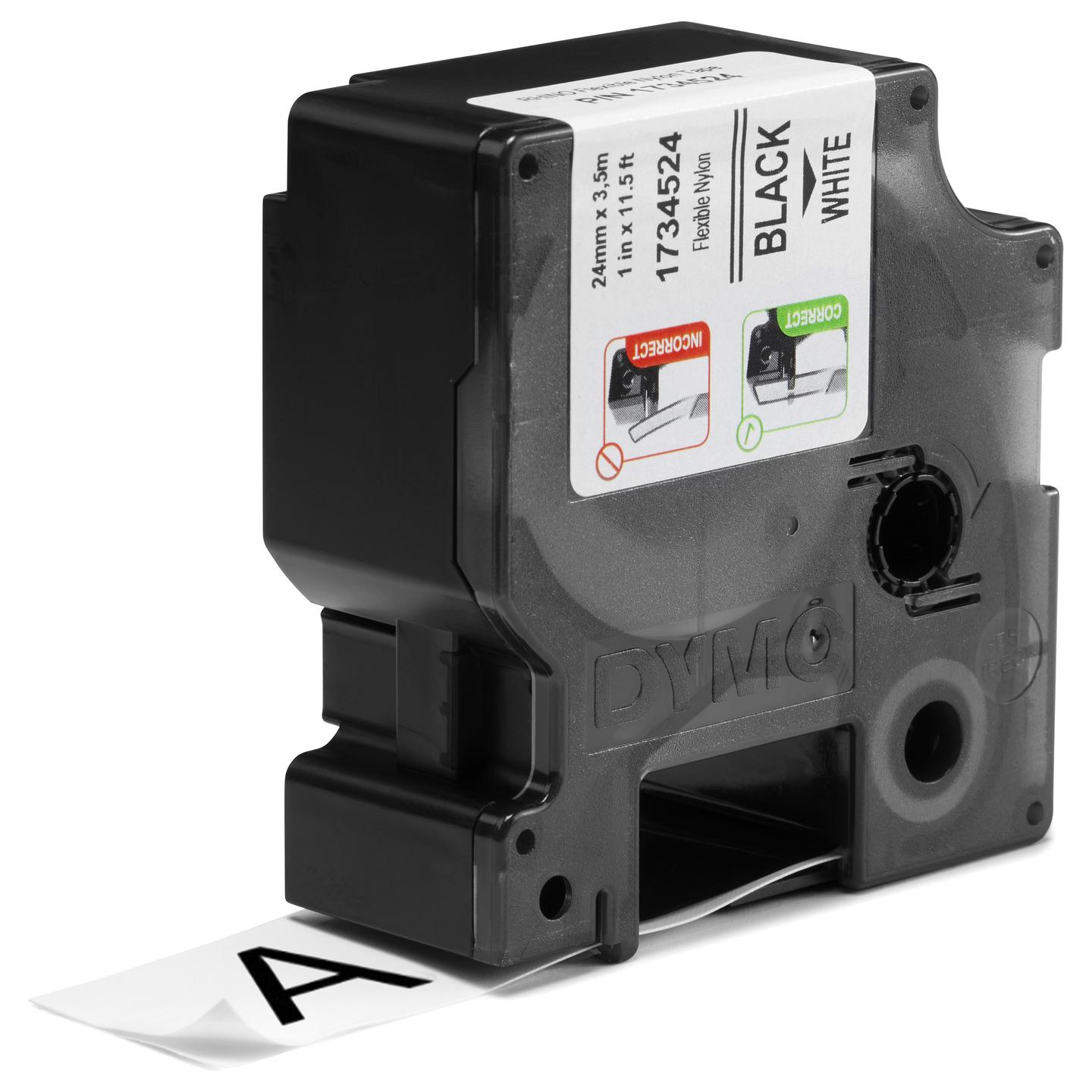 Shirit për Printer Label Dymo Rhino 1734524, najlon fleksibël, 24 mm × 3,5 m, tekst i zi në sfond të bardhë - 2