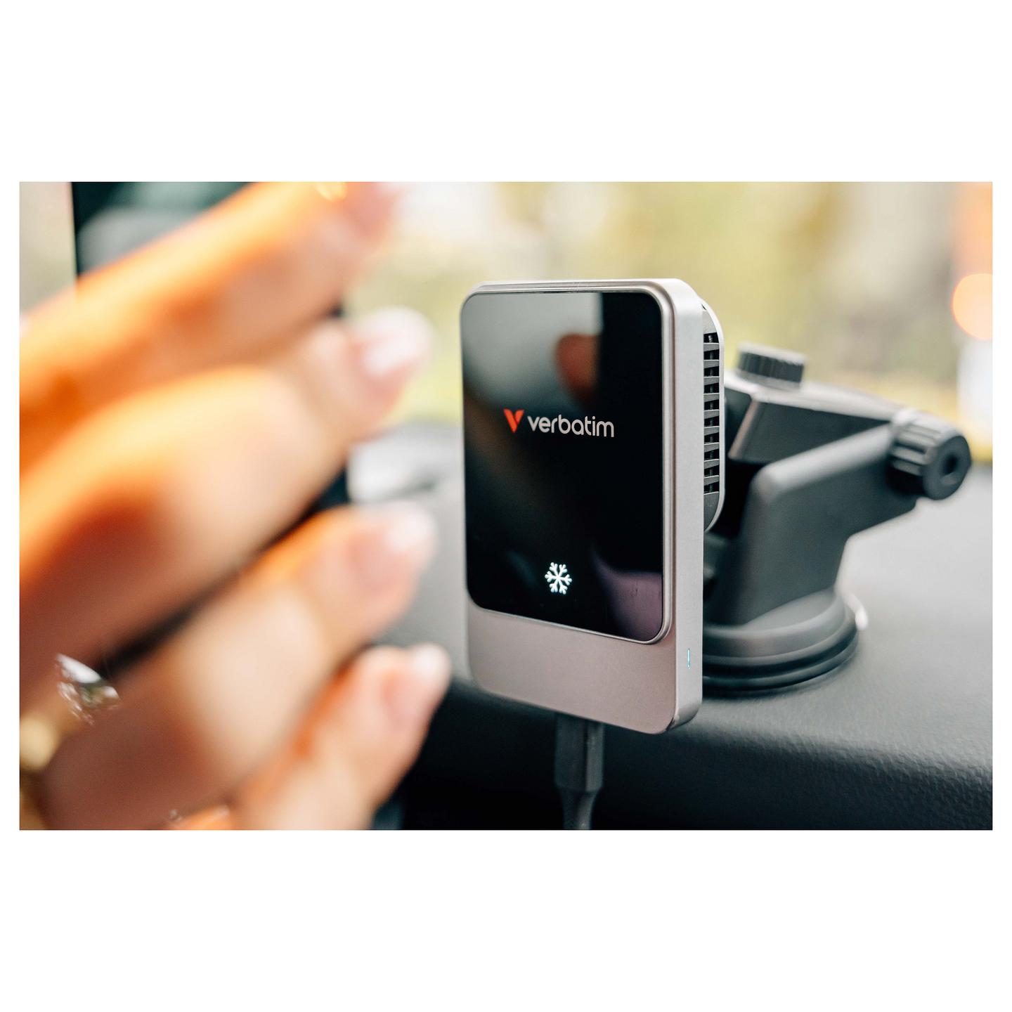 Mbajtës Telefoni për Veturë Verbatim Charge 'n' Drive 31862, Karikim Wireless Qi, 15W, Magnetik, Ftohës i Integruar, Rrotullim 360°, USB-C, Kabllo 1 m – Zezë - 3