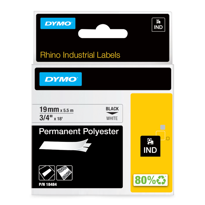 Shirit për Printer 3D Dymo Colour Ribbon Rhino Industrial Polyester / 18484 - Zezë mbi Bardhë