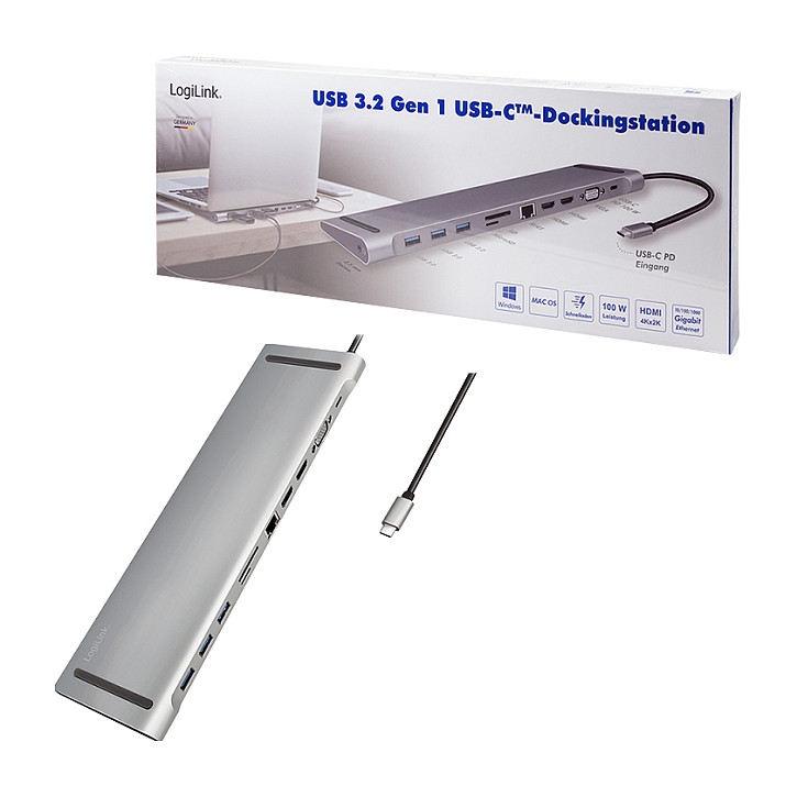 Docking Station LogiLink UA0373 / 2x HDMI + 1x VGA / 3x USB-A / 1x USB-C PD 100W / 1GbE / SD+microSD / Audio – Argjend - 10