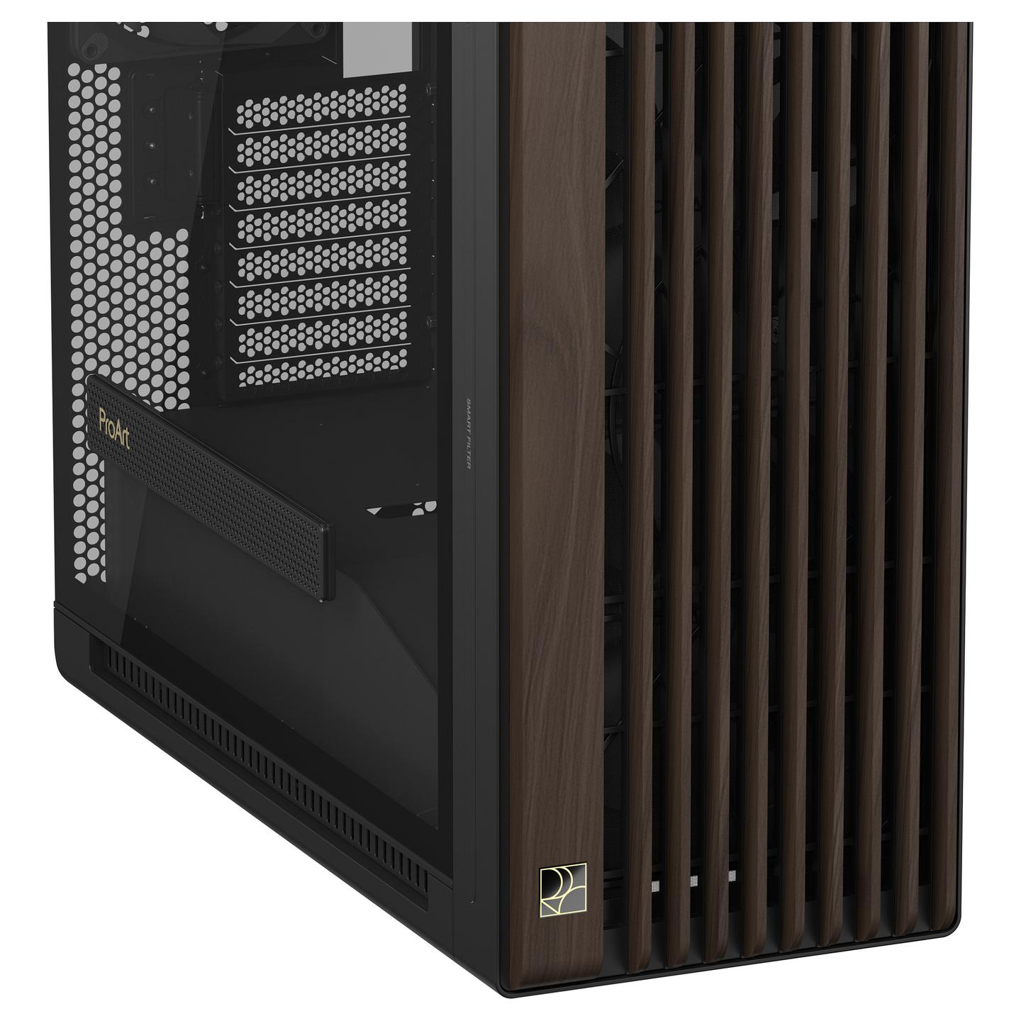 Kasë ASUS ProArt PA602 Wood Edition, Midi Tower, E-ATX, ATX, 3x Ventilatorë, USB Type-C, Tempered Glass - Zezë - 15