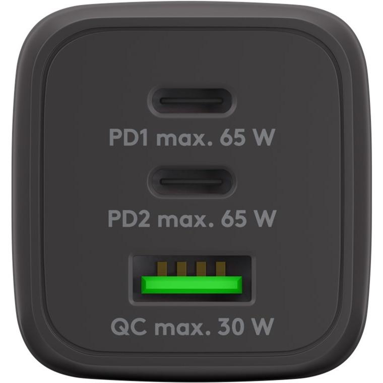 Kabllo & Adapter Goobay 70180 / GaN / 65W / 2x USB-C PD / USB-A QC 3.0 / USB-C në USB-C / 1m - Zezë - 2
