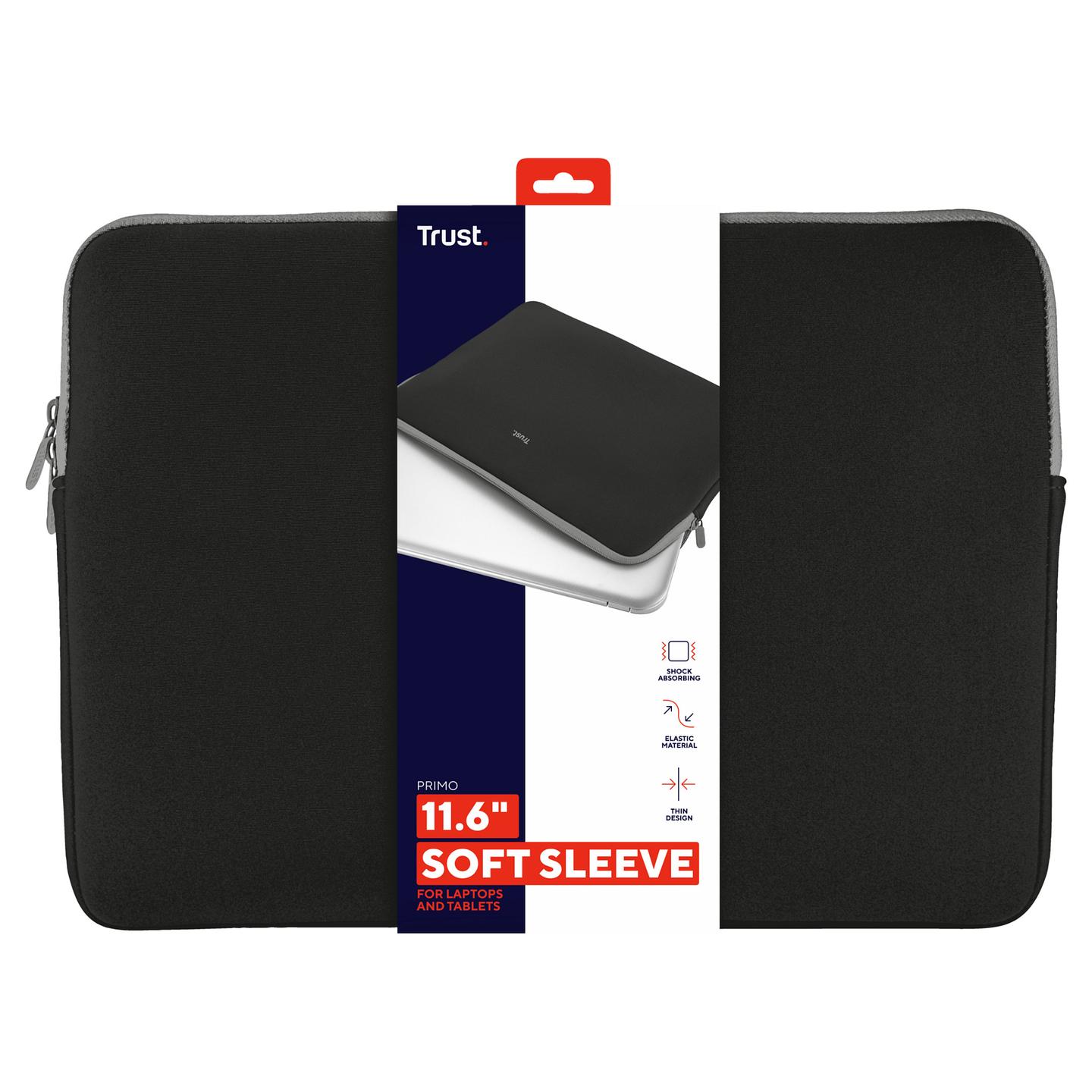 Çantë për Laptop Trust Primo Soft, 11.6", Neopren, Mbrojtje ndaj gërvishtjeve dhe goditjeve - Zezë - 6