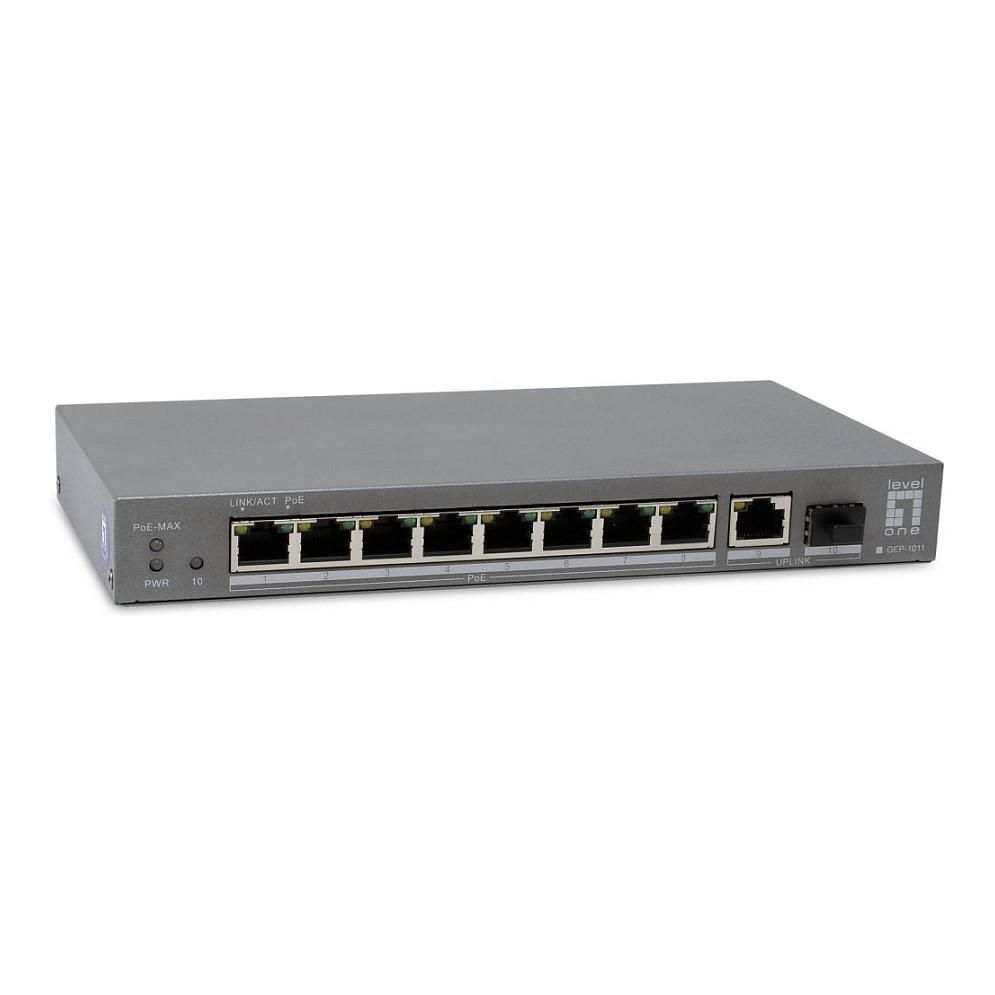 Switch LevelOne GEP-1011, 10 Porta Gigabit, 8x PoE+, 1x RJ-45 Uplink, 1x SFP, 120 W, 20 Gbps, Unmanaged - Hiri - 2