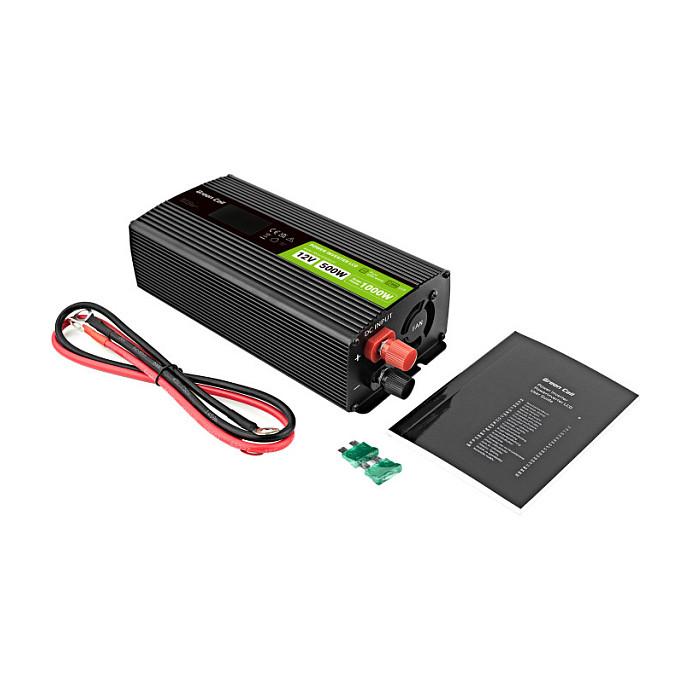 Inverter Green Cell PowerInverter LCD, 12 V, 500 W, Sinus i pastër, me ekran LCD - Zezë - 4