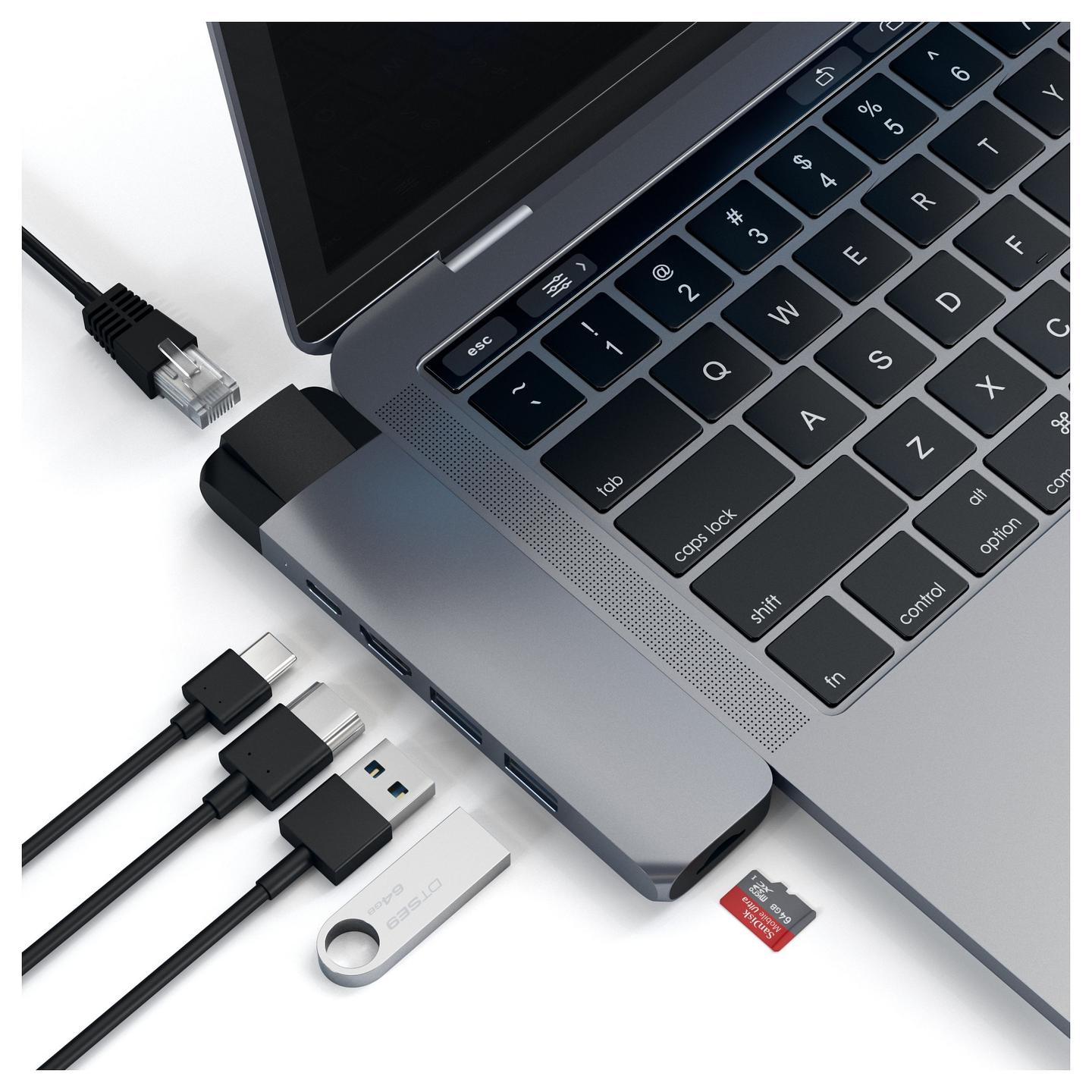 Hub USB-C Satechi ST-TCPHEM, 2x USB-A, USB-C, HDMI 4K, Ethernet Gigabit, microSD, PD 87W - Hiri - 3