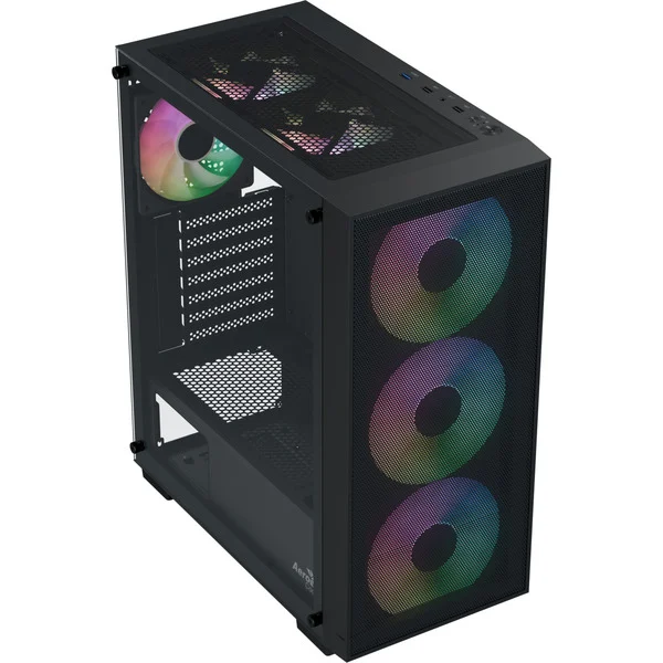 Kasë PC Aerocool B509A Flow-G-BK-v1 / Mid Tower / ATX / 8x Fan Support / Tempered Glass / Mesh Front / 650W 80 PLUS Bronze PSU - Zezë - 2