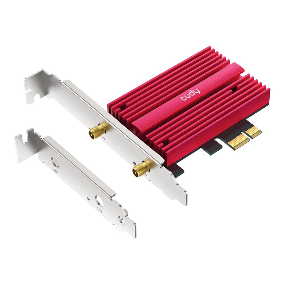 Karta të Rrjetit Cudy WE9300S / PCI Express x1 / Wi-Fi 7 Tri-Band 2.4GHz + 5GHz + 6GHz / 5765Mbps / Bluetooth 5.4 / Intel BE200 / 2x Antenë e jashtme - Zezë/Rozë - 4