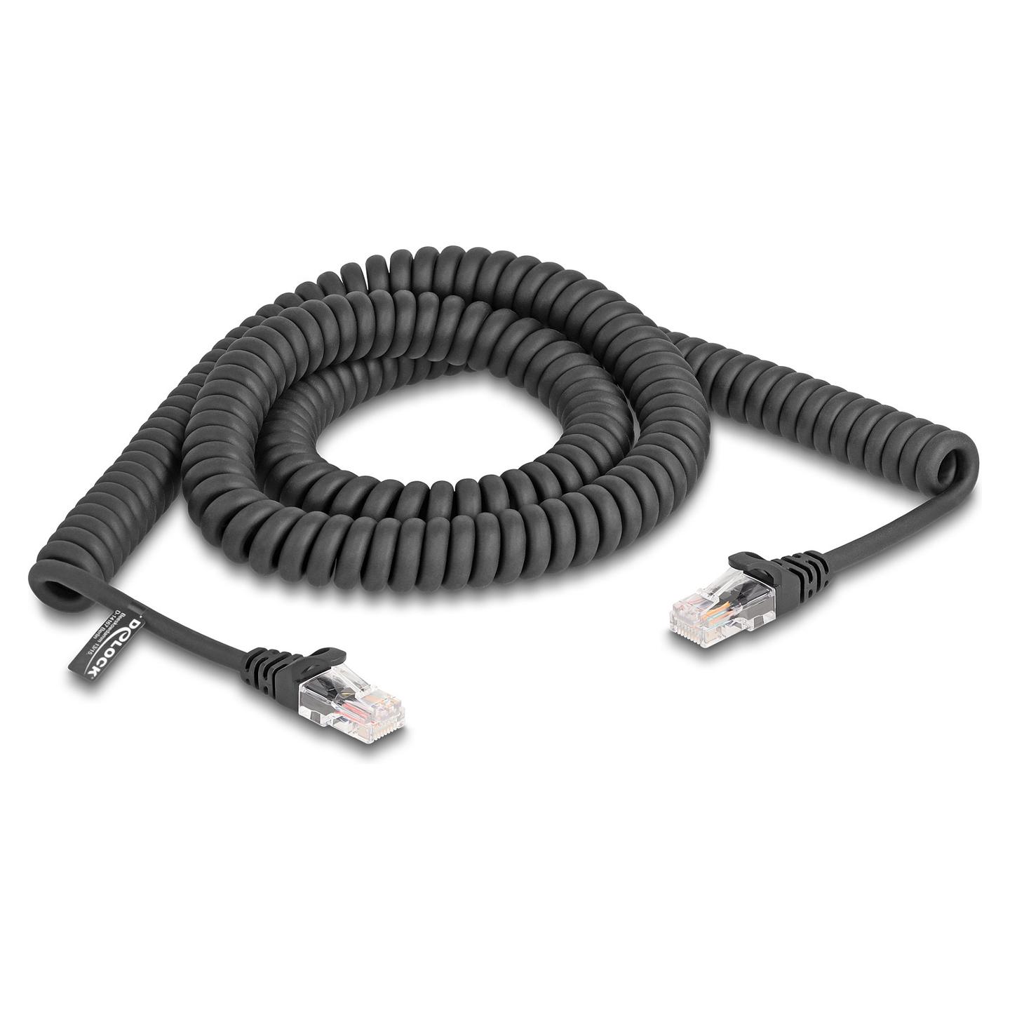 Kabllo pĂ«r Rrjet DeLOCK 87994, RJ45 Mashkull nĂ« RJ45 Mashkull, Cat.5e, Spirale, 3 m â ZezĂ«
