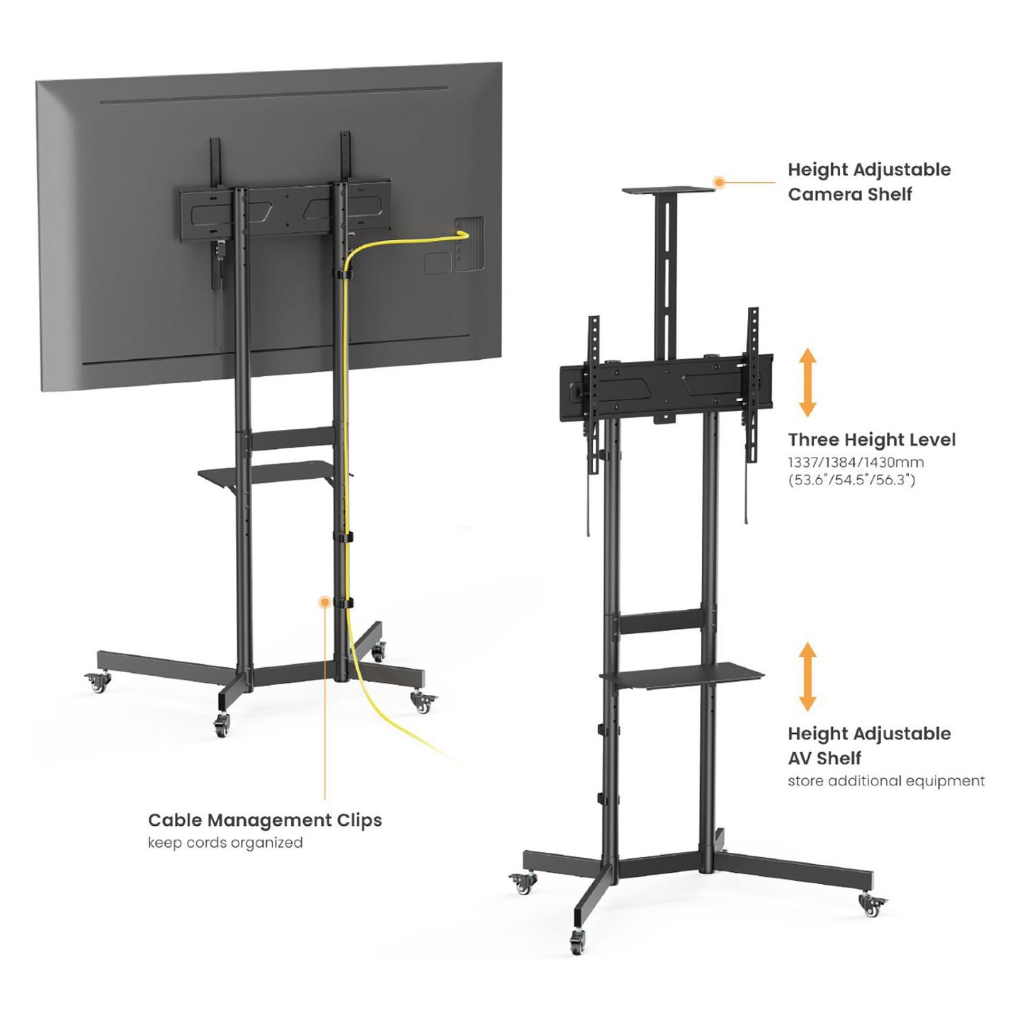 Mbajtëse për TV Equip 650636 , 37–70" , deri 70kg , me rrota , lartësi e rregullueshme , e pjerrët , VESA 100x100–600x400 - Zezë - 6