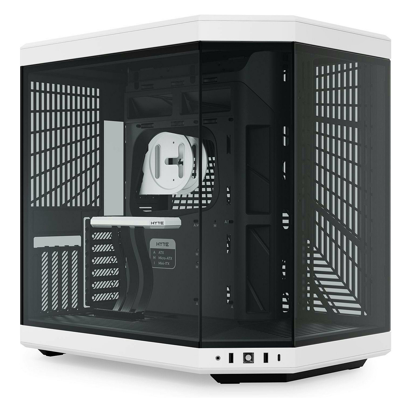 Kasë PC HYTE Y70 / Mid Tower / ATX / 3x 120mm + 2x 140mm Fan Support / Tempered Glass / PCIe 4.0 Riser - Zezë/Bardhë